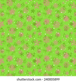 Seamless pattern with winter and Christmas thin line elements and objects