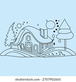 Escena inconsútil de la ciudad del invierno, tarjeta de felicitación de las Navidades, fondo del año Nuevo, horizonte sin fin de la Ilustración vectorial Casas lindas del hada con el diseño nevado del paisaje del invierno de las Navidades del patrón para la postal