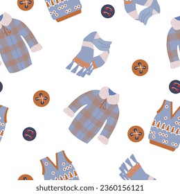 Seamless pattern with winter clothes