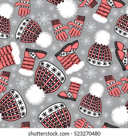 Seamless pattern with winter clothes