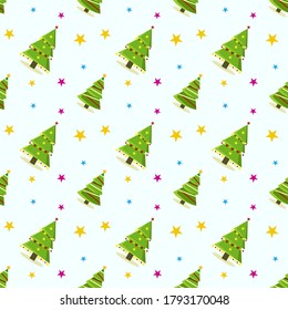 Patrón inmaculado con el colorido árbol de Navidad Winter. Ilustración de textura vectorial.