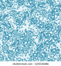 Seamless pattern. Winter colors. Broken pentagons. Diagonal striped squares in the background. Camouflage style.