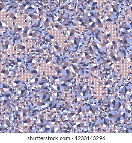 Seamless pattern. Winter colors. Broken pentagons. Background of small squares. Camouflage style.
