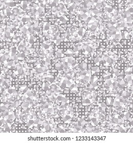 Seamless pattern. Winter colors. Broken pentagons. Background of small squares. Camouflage style.