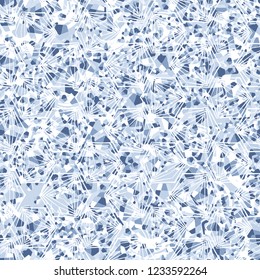 Seamless pattern. Winter colors. Broken triangles. Openwork hexagons. Brush-drawn circles. Camouflage style.