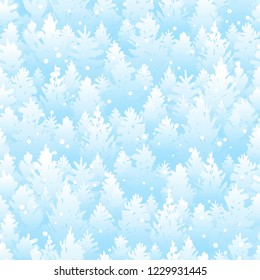 Seamless pattern with winter coniferous forest