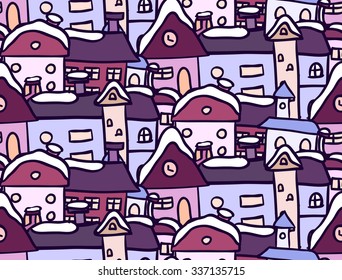Seamless pattern with winter doodle houses for your creativity