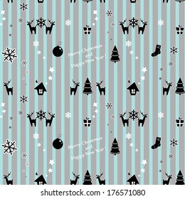 Seamless pattern with winter elements on striped background.Vector illustration.