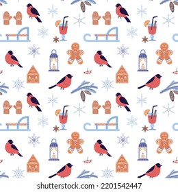 Seamless pattern with winter elements. vector illustration