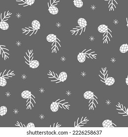 Nahtloses Muster mit Wintertanne und Ast. Ideal für Neujahr- und Weihnachtskarten, Stoffdruck, Papier, Becher, Rucksäcke, Merch.