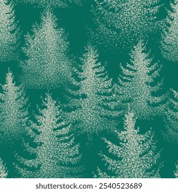 Seamless pattern winter with fir trees and pines in snow. Winter forest, seamless pattern, Christmas decoration. Coniferous forest. Template Christmas forest decoration seamless pattern. Vector design