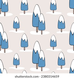 Motif harmonieux de forêt d'hiver avec des gribouillis sur fond isolé. Formes de forêt rétro. Design pour la décoration de la maison de Noël, les salutations de vacances, Noël et la célébration du Nouvel An. 
