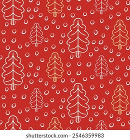 Motif harmonieux de forêt d'hiver avec gribouillis et flocons de neige sur fond isolé. Formes de forêt rétro. Conception pour la décoration de la maison de Noël, les voeux de vacances, Noël et célébration de la Nouvelle année. 