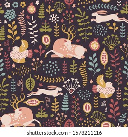seamless pattern with winter forest ornament
