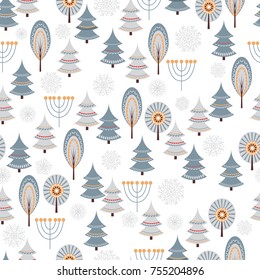 Seamless pattern "Winter forest". The Scandinavian style. Vector illustration.