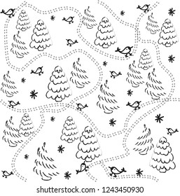 Seamless pattern in winter forest. Vector illustration.