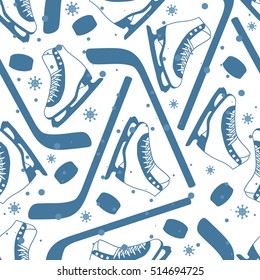 Seamless pattern with winter fun and winter symbols. Colorful backdrop with sketch objects and hand drawn icon. Doodle wallpaper design, activity accessories. Decorative wallpaper, good for printing