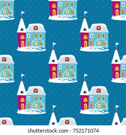 Seamless pattern with winter Happy New Year Christmas houses Vector Illustration EPS8