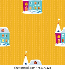 Seamless pattern with winter Happy New Year Christmas houses Vector Illustration EPS8