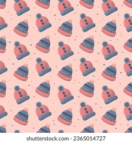 Seamless  pattern with a winter hats .Use for paper, banner, cards, poster, fabric Vector illustration.