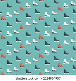 Seamless pattern with winter hockey skates and Winter figure skates. vector illustration