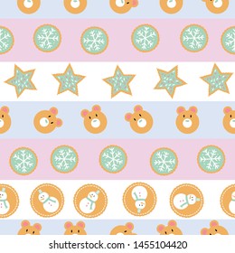 Seamless pattern of winter holiday cookies in rows.
