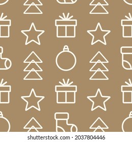 Seamless pattern with winter holiday icons. Merry Christmas and Happy New Year decorative background. Vector illustration.