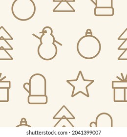 Seamless pattern with winter holiday icons. Merry Christmas and Happy New Year decorative background. Vector illustration.