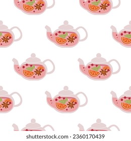 Seamless pattern with winter hot drinks.Vector illustration