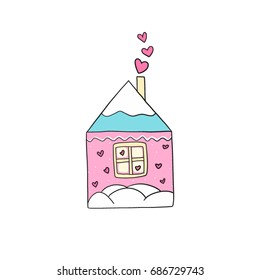 Seamless pattern with winter house and snow and hand lettering sweet home for stationery, posters, postcards, notebooks, home decor (pillows, towels, napkins) apparel, scrapbooking.