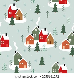 seamless pattern with winter houses