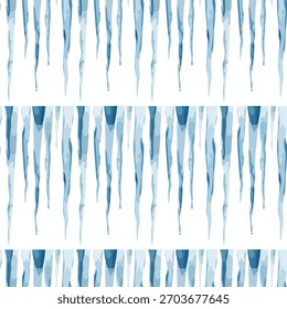 Patrón sin fisuras de carámbanos de invierno, en estilo de acuarela, Formas congeladas translúcidas con tonos azules suaves, textura delicada, dibujado a mano, atmósfera fría de invierno, aislado sobre fondo blanco, Vector
