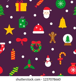 Seamless pattern with winter icons. Vector illustration in flat design