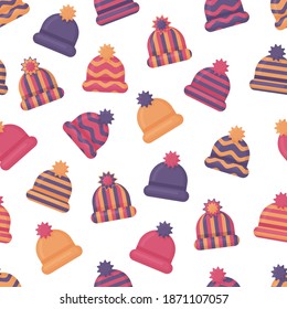 seamless pattern with winter kids hats. Vector illustration