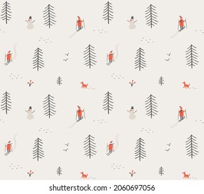 Seamless pattern with winter landscape 