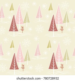Seamless pattern, winter  landscape, Christmas background, forest