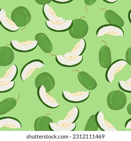 Un patrón sin fisuras de melón de invierno. alimentos envueltos. ilustración vectorial.