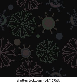 Seamless pattern  of winter  motif, doodles, snowflakes,ellipses, spots, spirals. Hand drawn.