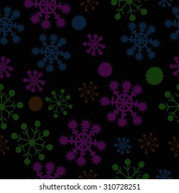 Seamless pattern of winter motif, snowflakes, doodles.