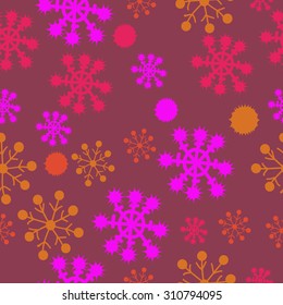 Seamless  pattern of  winter motif, snowflakes, ellipses stars,doodles. Hand drawn.