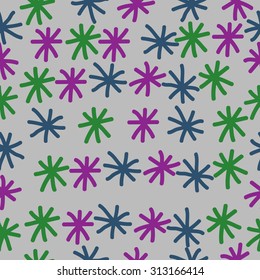 Seamless pattern of winter motif, snowflakes, doodles. Hand drawn.