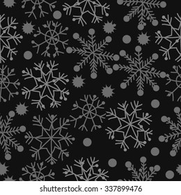Seamless    pattern  of  winter  motifs, doodles, stars, snowflakes, ellipses. Hand drawn.