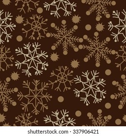 Seamless    pattern  of  winter  motifs, doodles, stars, snowflakes, ellipses. Hand drawn.