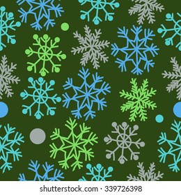 Seamless   pattern  of  winter  motifs, doodles,  snowflakes,  ellipses. Hand drawn.