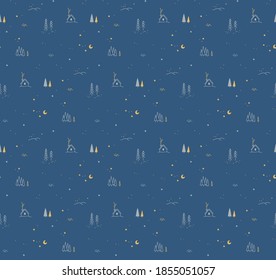 Seamless pattern with the winter night landscape