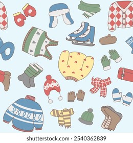 Seamless pattern with winter outfit