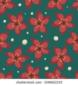 Seamless pattern with winter plant for christmas decoration isolated on dark background