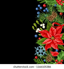 Seamless pattern with winter plants. Merry Christmas holiday decoration. Forest branches background in vintage style.