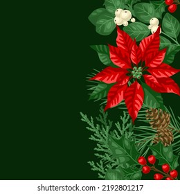 Patrón sin foco con plantas de invierno. Feliz Navidad y feliz decoración de Año Nuevo.