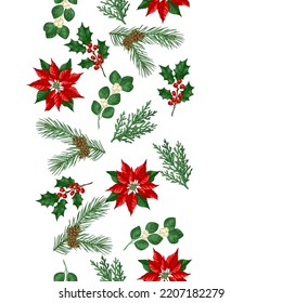 Seamless pattern with winter plants. Merry Christmas and Happy New Year decoration.